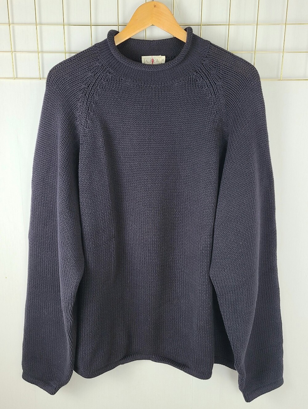 J. Crew Roll Neck Oarsman Navy Blue Heavyweight Cotton Sweater